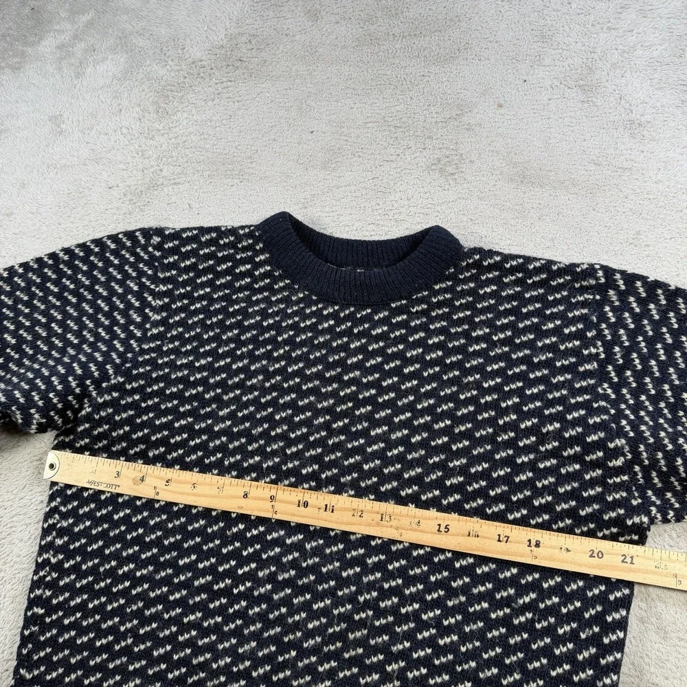 Vintage LL Bean Sweater Mens Medium Navy Birdseye Wool Fisherman Knit Pullover
